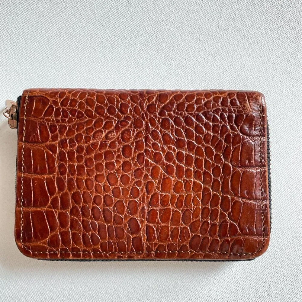 Vintage Jean Paul Goulthier Croc Skin Embossed Brown Zip Around Square Wallet